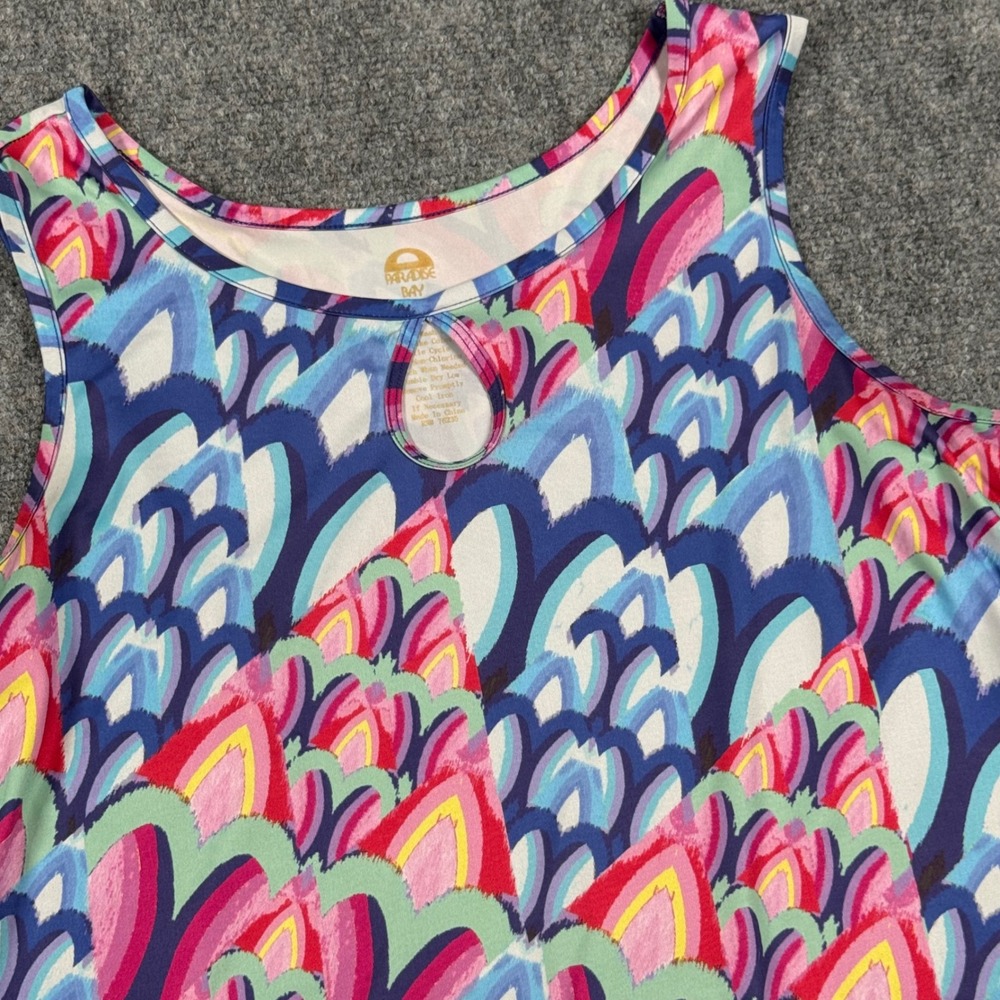 Paradise Bay Tank Dress Colorful Print Sleeveless Casual Keyhole Neck L Beach‎